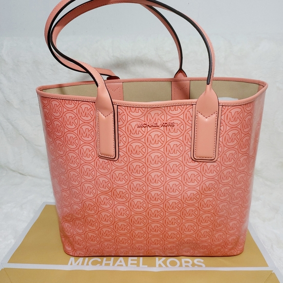 NEW Michael Kors Jodie Grapefruit Logo Jacquard Large Tote Bag 35H1T2JT3C - Picture 2 of 7